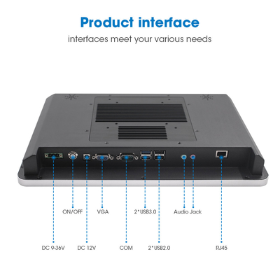 256G SSD 8GB Memoria 350 Nits Panel de pantalla táctil industrial Pc con VGA COM USB RJ45 Audio JACK